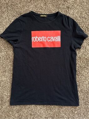 Roberto Cavalli Black Tee with Red Logo Box